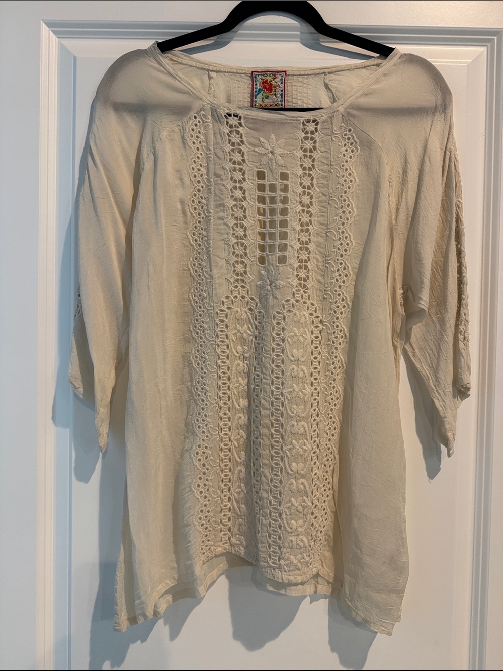 Johnny Was Cream Crochet Panel Tunic Top